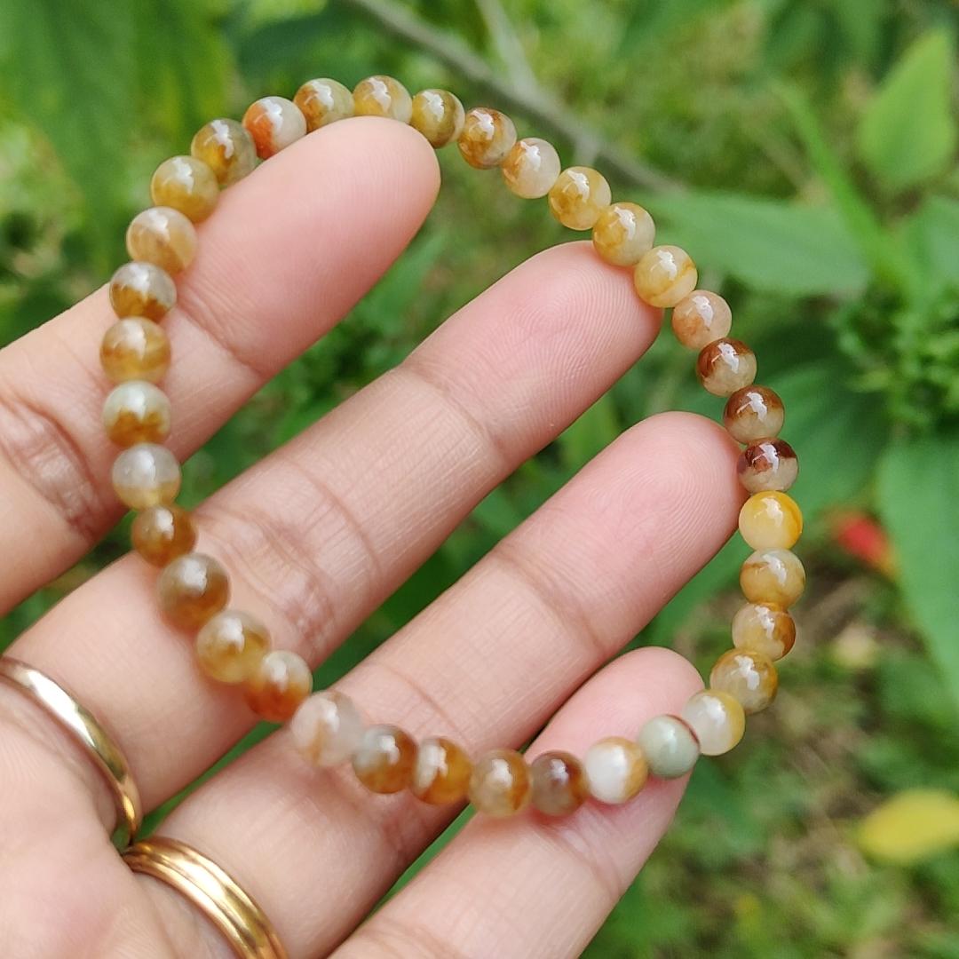 Elegant and Good Quality 5.3mm Icy Yellow, Red, Brown Natural Type A Jadeite Jade 36 Beads Bracelet with QIC labs approved certificate weigh 8.76 grams (bracelet13) Yi Pin Qian