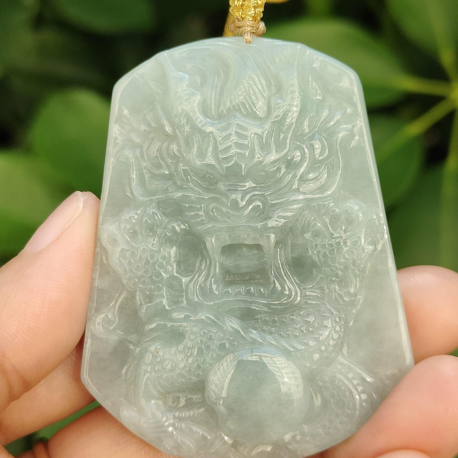 Crafted as Dragon Pendant on Natural Type A Jadeite Jade certificate weighs 40.23 grams, measurement 59 * 45.8 * 8.7 mm - SG Local Seller (pendant341) Yi Pin Qian Jadeites Jade Jewelry ~Your Precious Quintessential ~ Singapore