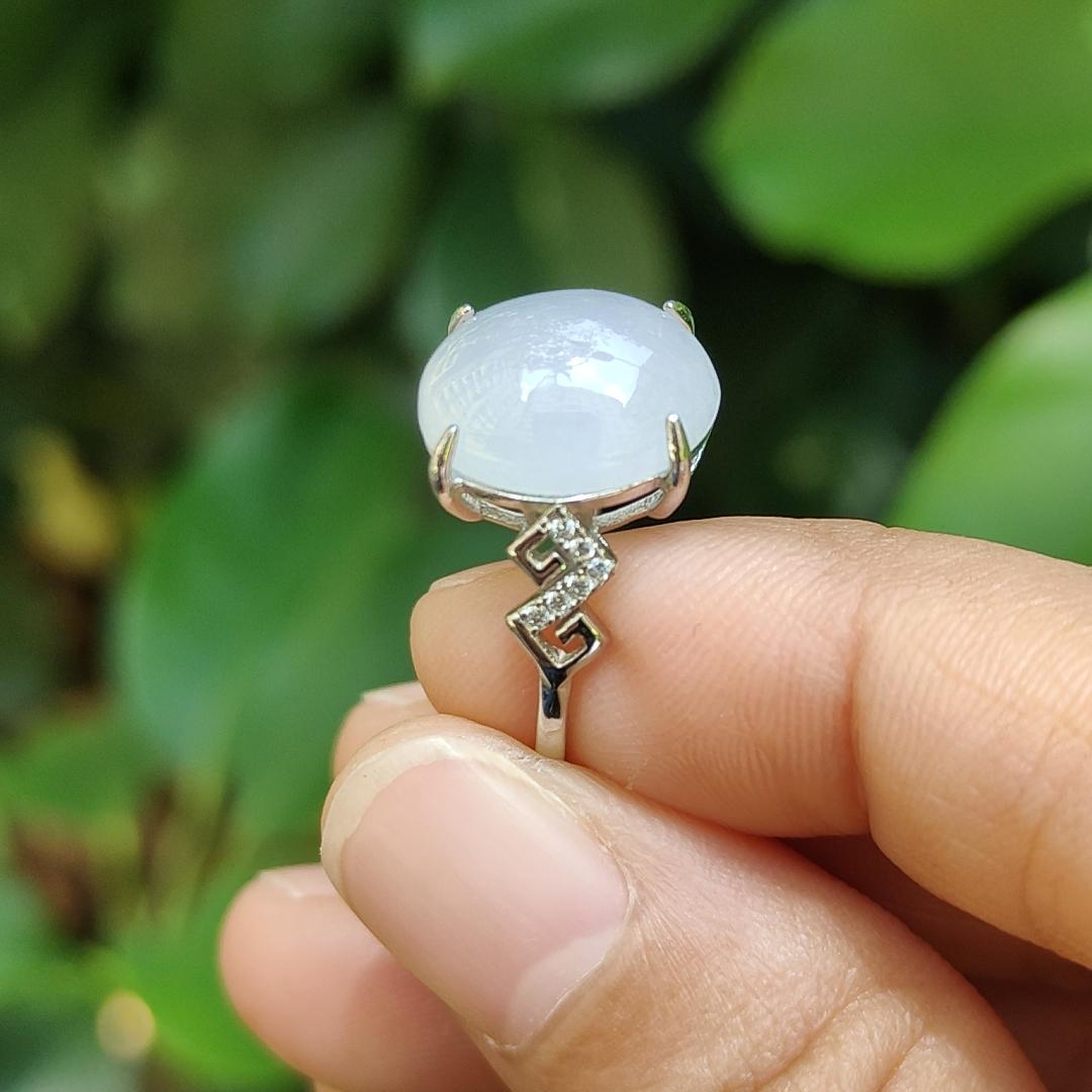 High Quality Semi Icy Cabochon with good Translucency Natural Type A Jadeite Jade set with S925 as adjustable Ring, certificate weighs 2.75 grams, measurement 12.9 * 11 * 4.8 (s925ring15) Yi Pin Qian Jadeites Jade Jewelry ~Your Precious Quintessential ~ Singapore