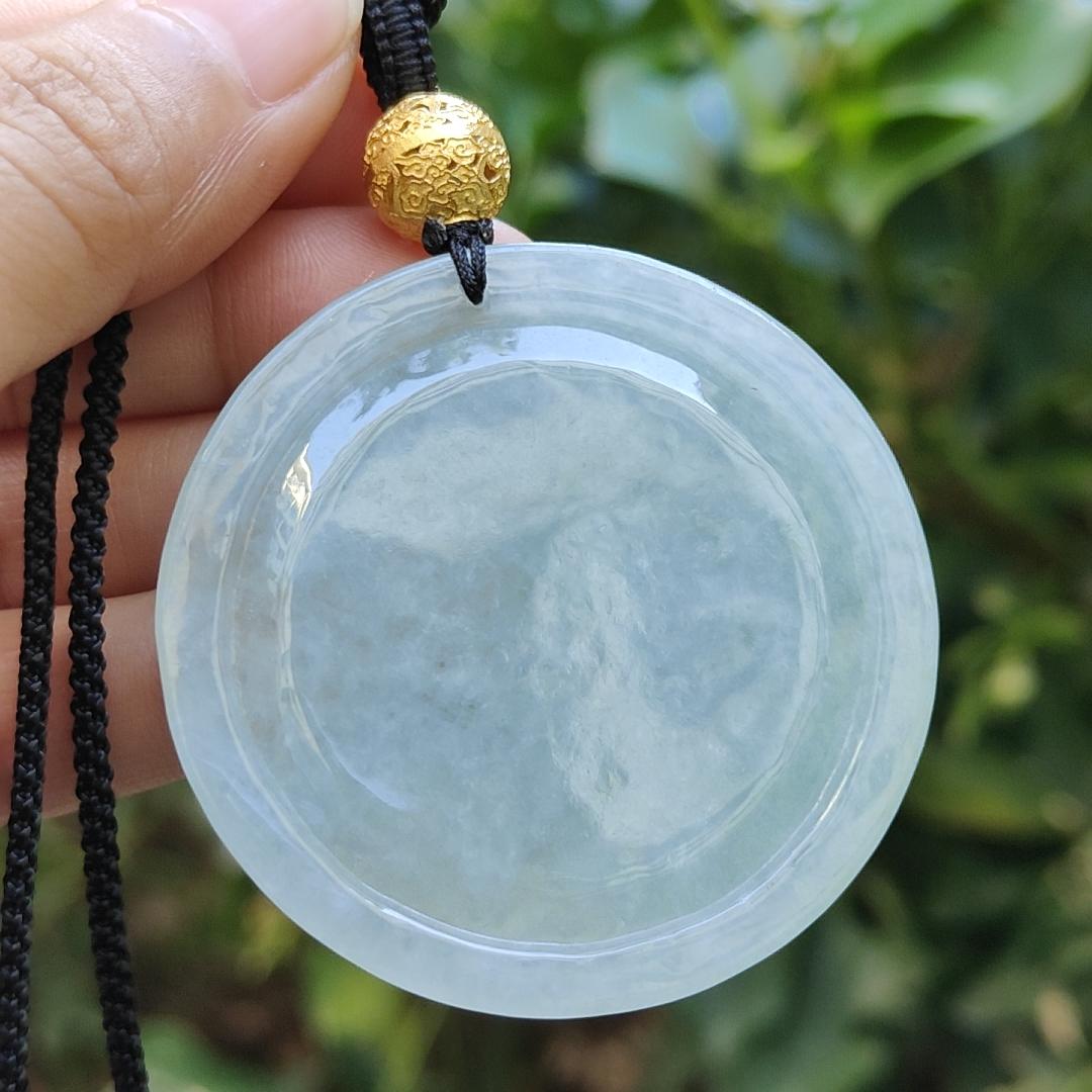 Round Shape Dragon Pendant Natural Type A Jadeite Jade added with one 18k Bead, certificate weighs 27.7 grams, measurement 50 * 50 * 6.1 mm (18kp90) Yi Pin Qian Jadeites Jade Jewelry ~Your Precious Quintessential ~ Singapore