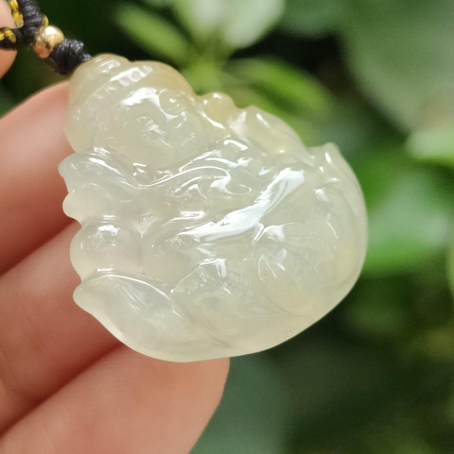 Icy Yellow Translucent Baby Buddha Pendant Natural Type A Jadeite Jade certificate weighs 5.74 grams, measurement 30.2 * 29.1 * 4.8 mm (pendant388) Yi Pin Qian Jadeites Jade Jewelry ~Your Precious Quintessential ~ Singapore