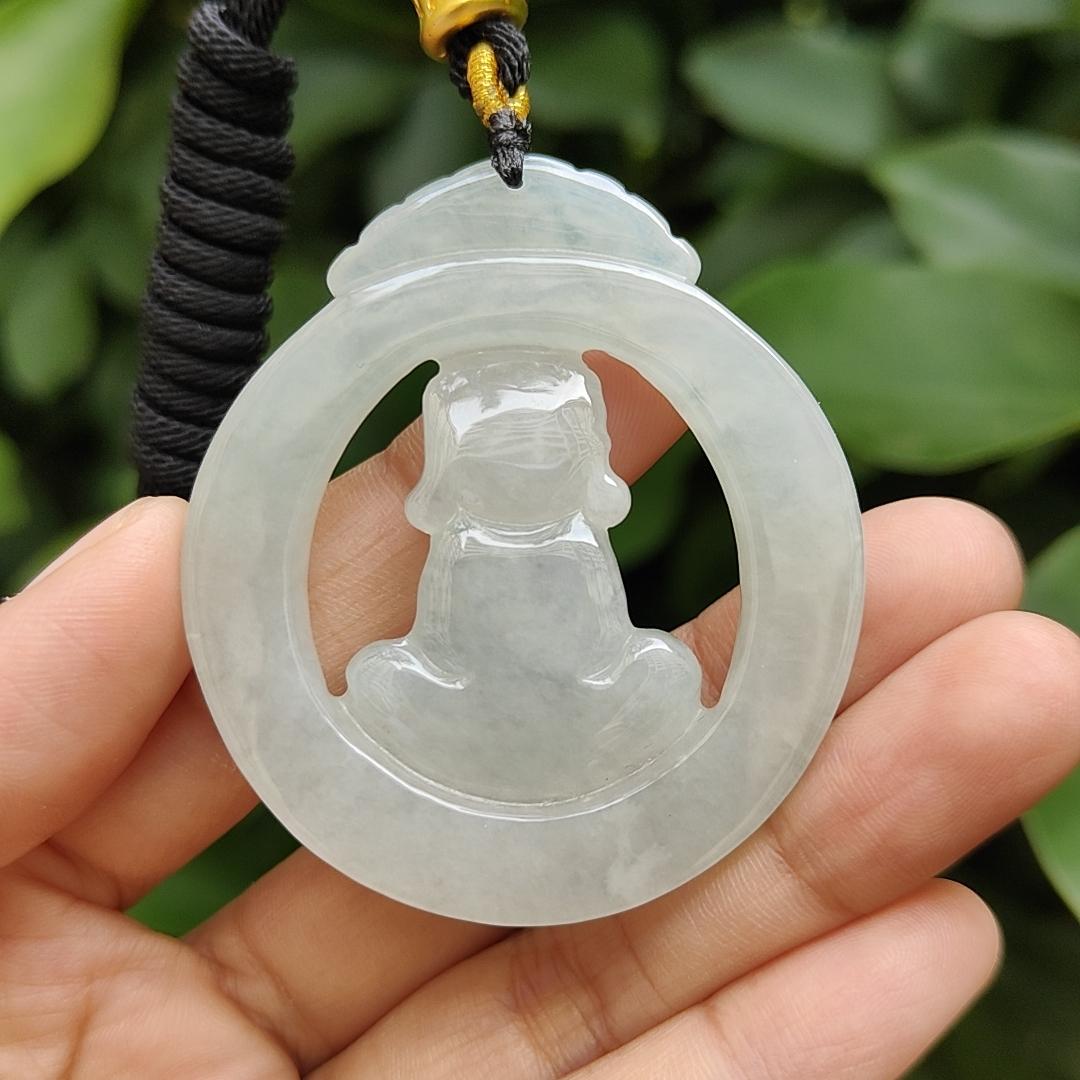 Rare Collection for Collector, Light Green Hue Type A Natural Jade Jadeite crafted with Baby Buddha as Pendant, certificate weighs 29.15 grams, measurement 53.9 * 47.6 * 6.8 mm (pendant306) Yi Pin Qian Jadeites Jade Jewelry ~Your Precious Quintessential ~ Singapore