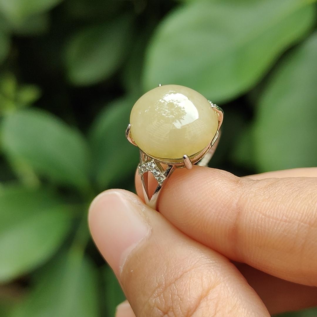 SG New Arrival Big and Thick Natural Type A Brownish Yellow Jadeite Jade set on S925 adjustable Ring certificate weighs 3.5 grams, measurement 13.8 * 12.6 * 5.6 mm (s925ring20) Yi Pin Qian Jadeites Jade Jewelry ~Your Precious Quintessential ~ Singapore