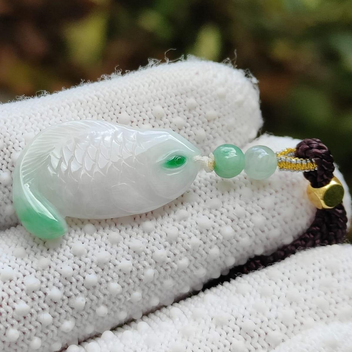 Water Element Jade Fish Pendant | Natural Jadeite | Harmony & Wealth (Sku: pendant422) Yi Pin Qian Jadeites Jade Jewelry ~Your Precious Quintessential ~ Singapore