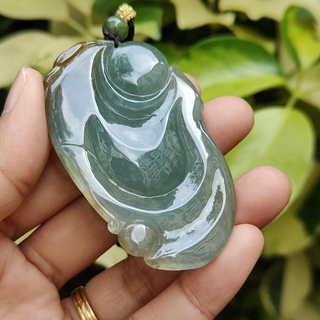 New Arrival Singapore - High Quality Green with Yellow Crafted as Milo Buddha on Natural Type A Jadeite Jade as Pendant with certificate weighs 41.79 grams, measurement 63.2 * 39.9 * 10.7 mm (pendant323) Yi Pin Qian Jadeites Jade Jewelry ~Your Precious Quintessential ~ Singapore