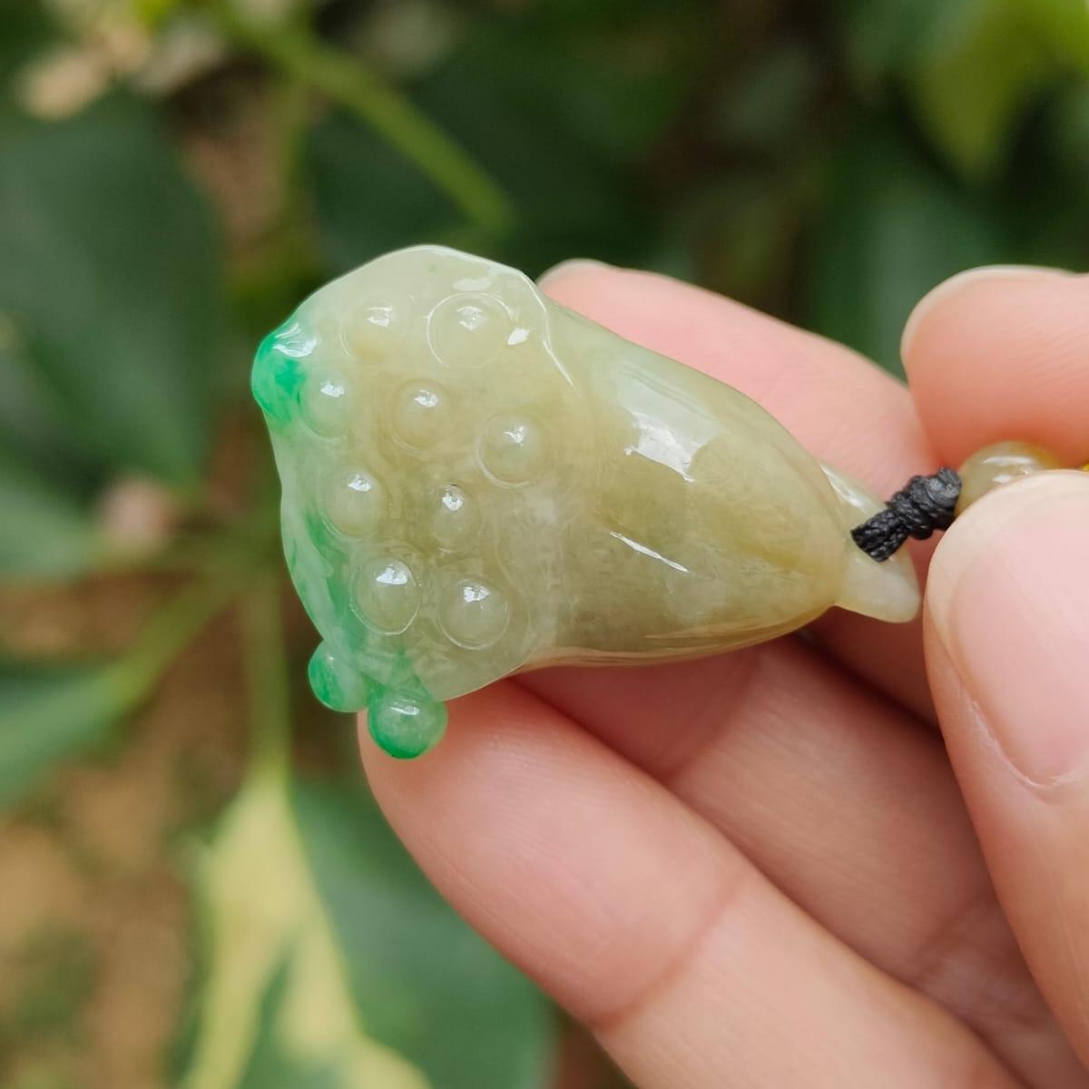 Latest Arrival SG Seller - Yellow and Green Natural Type A Jadeite Jade crafted as lotus seedpod pendant, QIC approved certificate weighs 14.61 grams, measurement 31.3 * 24.2 * 14.1 mm (pendant345) Yi Pin Qian Jadeites Jade Jewelry ~Your Precious Quintessential ~ Singapore