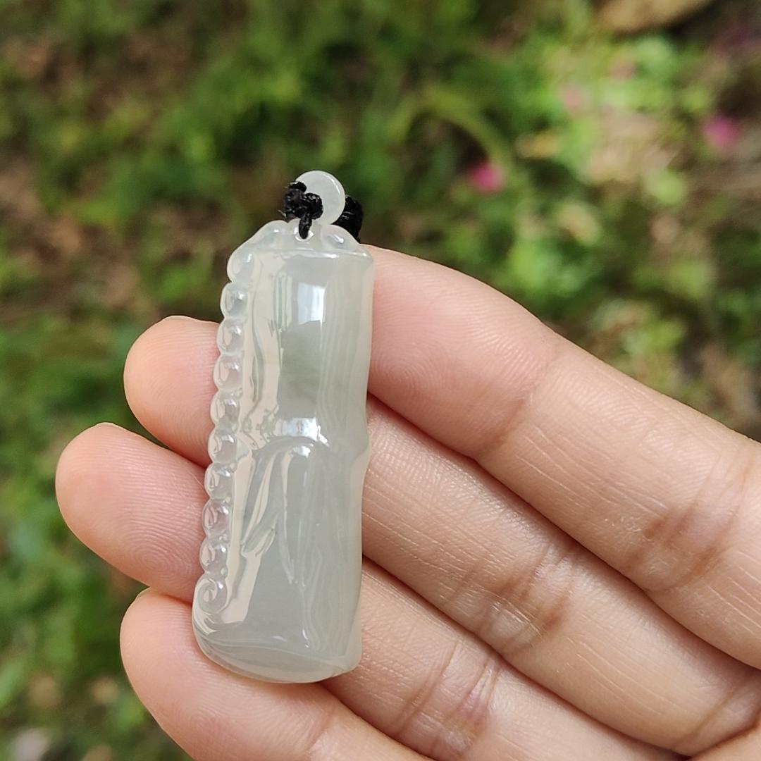 Special Offer Price Semi Icy Bamboo Natural Type A Jadeite Pendant Necklace with QIC approved labs certificate weigh 13.67 grams, 44.3 * 16 * 8.7 mm, symbols of Rising higher and everlasting, suitable for daily wear (pendant53) Yi Pin Qian