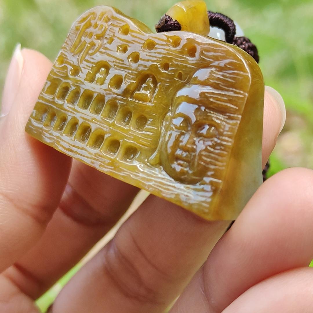 Special Price - Unique Rare Crafted with Mogao Caves on Brown Natural Type A Jadeite Jade as Pendant, certificate weighs 23.9 grams, measurement 23.1 * 41.5 * 13 mm (pendant287) Yi Pin Qian