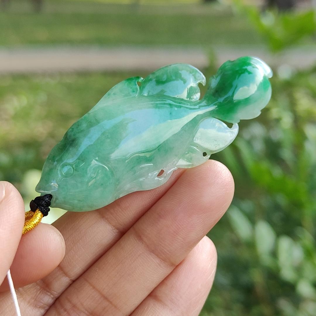 A (Type) Natural Jadeite Jade Light Green with Green crafted as Fish pendant [Collection], certificate weighs 8.69 grams, measurement 59 * 23.6 * 4.6 mm (pendant299) Yi Pin Qian Jadeites Jade Jewelry ~Your Precious Quintessential ~ Singapore