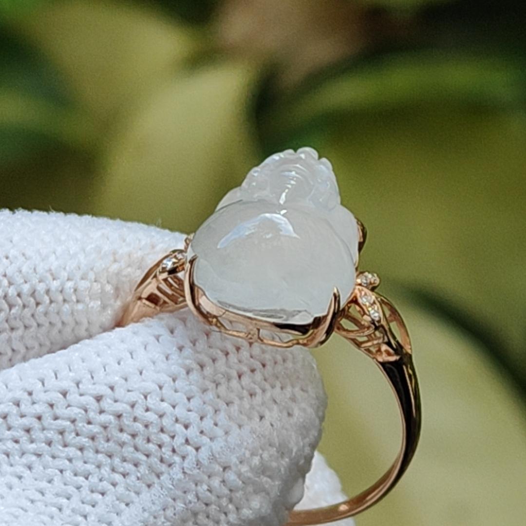 Icy Translucent Natural Type A Jadeite Jade Crafted as Pixiu set on 18k as Ring, certificate weighs 2.22 grams, measurement 11.7 * 9.8 * 5.8 mm (18kring40) Yi Pin Qian Jadeites Jade Jewelry ~Your Precious Quintessential ~ Singapore
