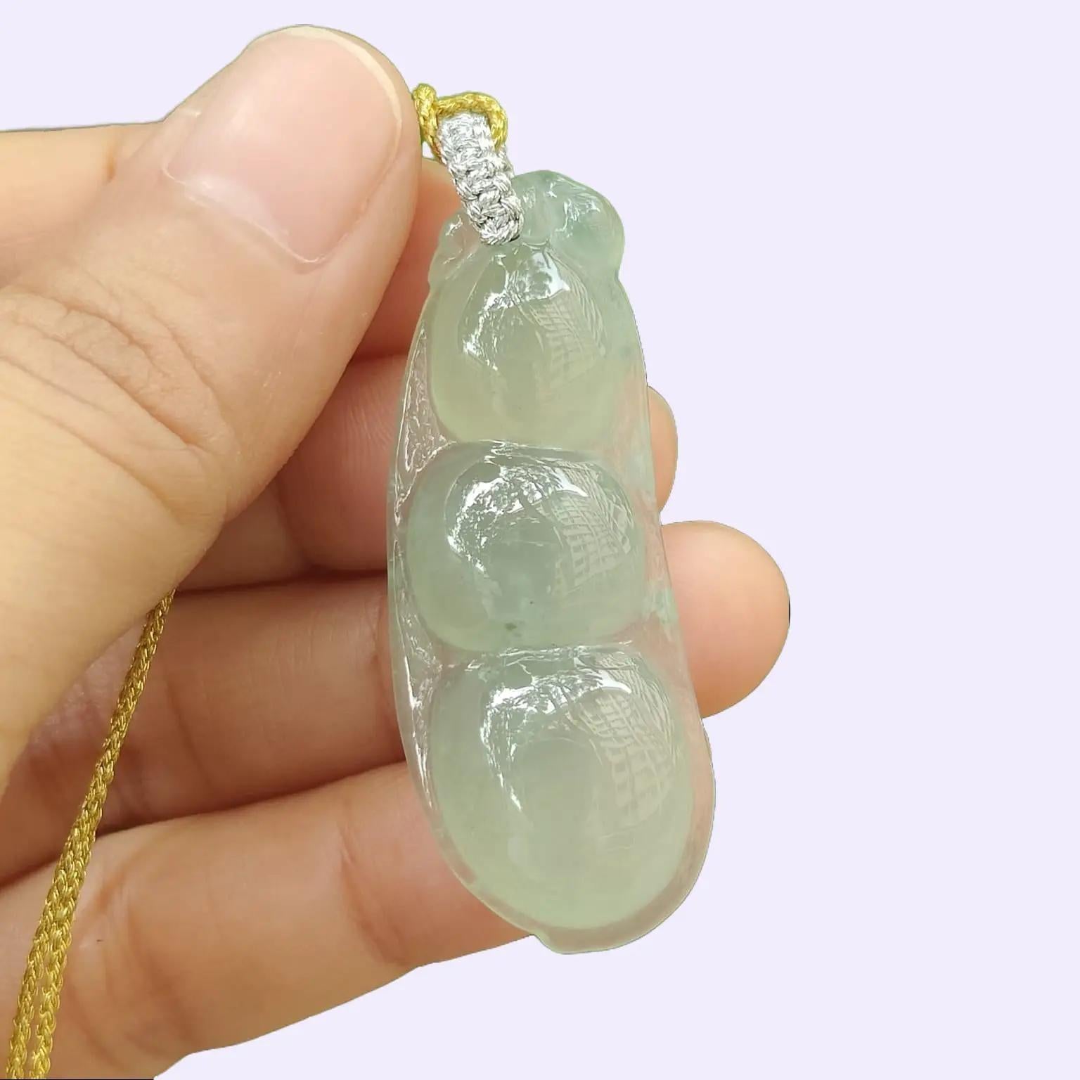 Crafted as Bean Pendant on Natural Type A Jadeite Jade certificate weighs 8.99 grams, measurement 45.3 * 17.5 * 6.7 mm (pendant347 - #5)