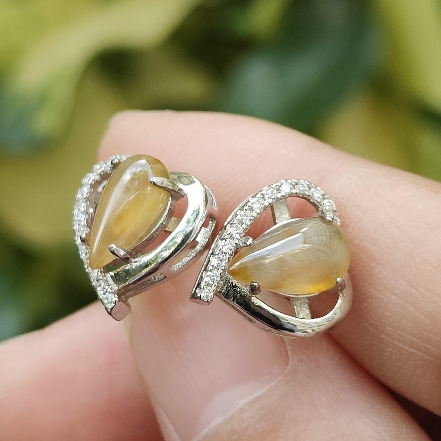Icy Yellow Natural Type A Jadeite Jade set with S925 as Stud Earrings certificate weighs 2.24 grams (s925es1) Yi Pin Qian Jadeites Jade Jewelry ~Your Precious Quintessential ~ Singapore
