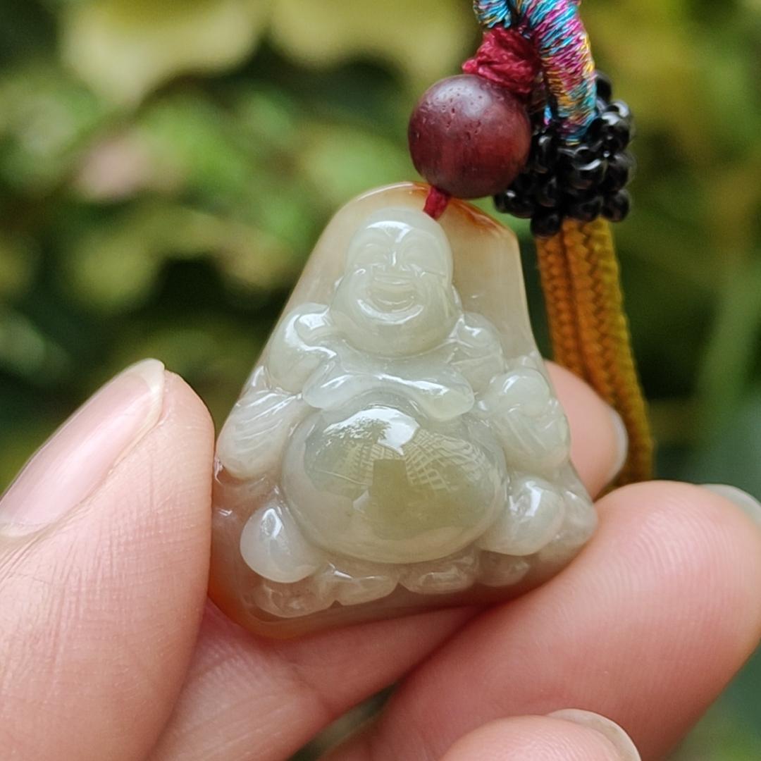 #Sold - New Arrival SG Local Seller Small but Good Quality Yellow Natural Type A Jadeite Jade crafted as Milo Buddha Pendant certificate weighs 8.52 grams, measurement 22.6 * 21.4 * 12.8 mm (pendant346)