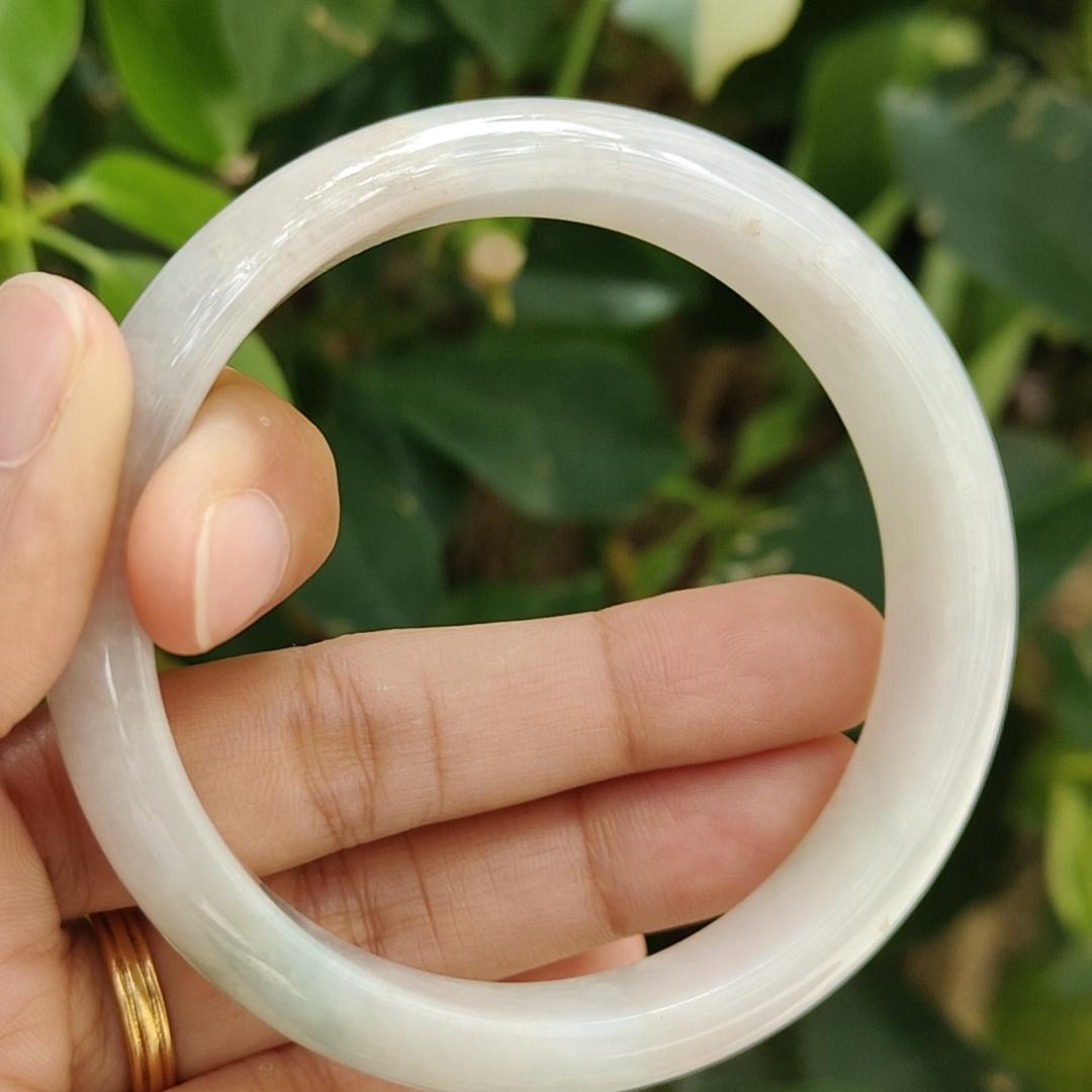 58.6 mm Light Green Light Lavender Hue Peace Bangle Bracelet Natural Type A Jadeite Jade certificate weighs 55.68 grams, Width: 13.8 mm Thickness: 7.7 mm (bangle27) Yi Pin Qian Jadeites Jade Jewelry ~Your Precious Quintessential ~ Singapore