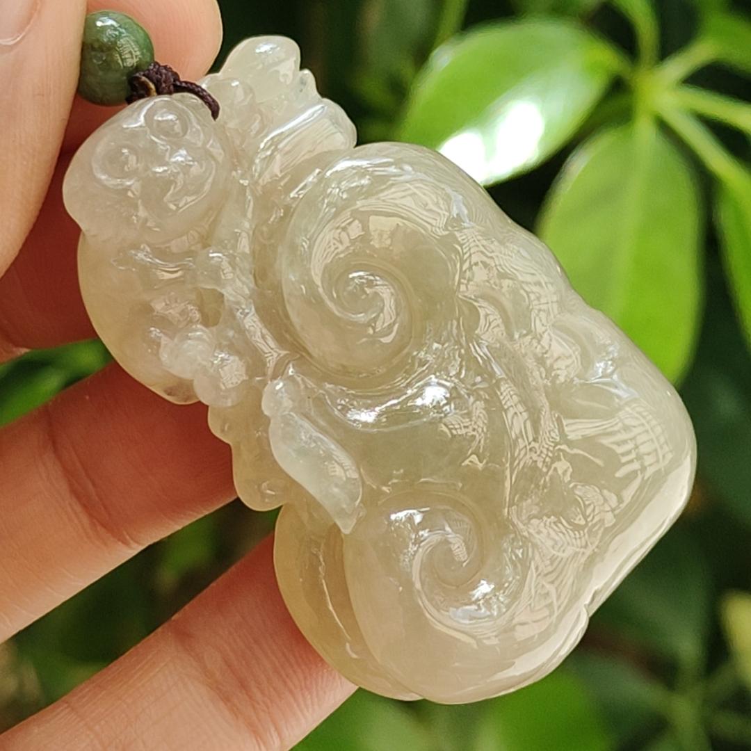 Crafted as Ruyi with Money Pendant on Yellow Icy High Quality Natural Type A Jadeite Jade certificate weighs 35.57 grams, measurement 48.3 * 30.9 * 14 mm (pendant385) Yi Pin Qian Jadeites Jade Jewelry ~Your Precious Quintessential ~ Singapore