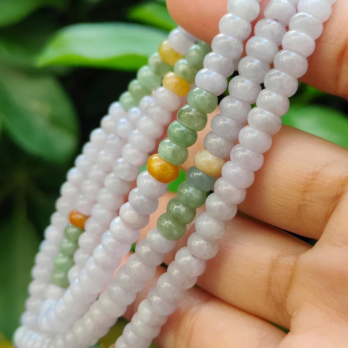 Crafted as 179 * 5.8 mm beads on Light Lavender, Yellow, Green and White Natural Type A Jadeite Jade as bracelet, certificate weighs 42.43 grams (bracelet31) Yi Pin Qian Jadeites Jade Jewelry ~Your Precious Quintessential ~ Singapore