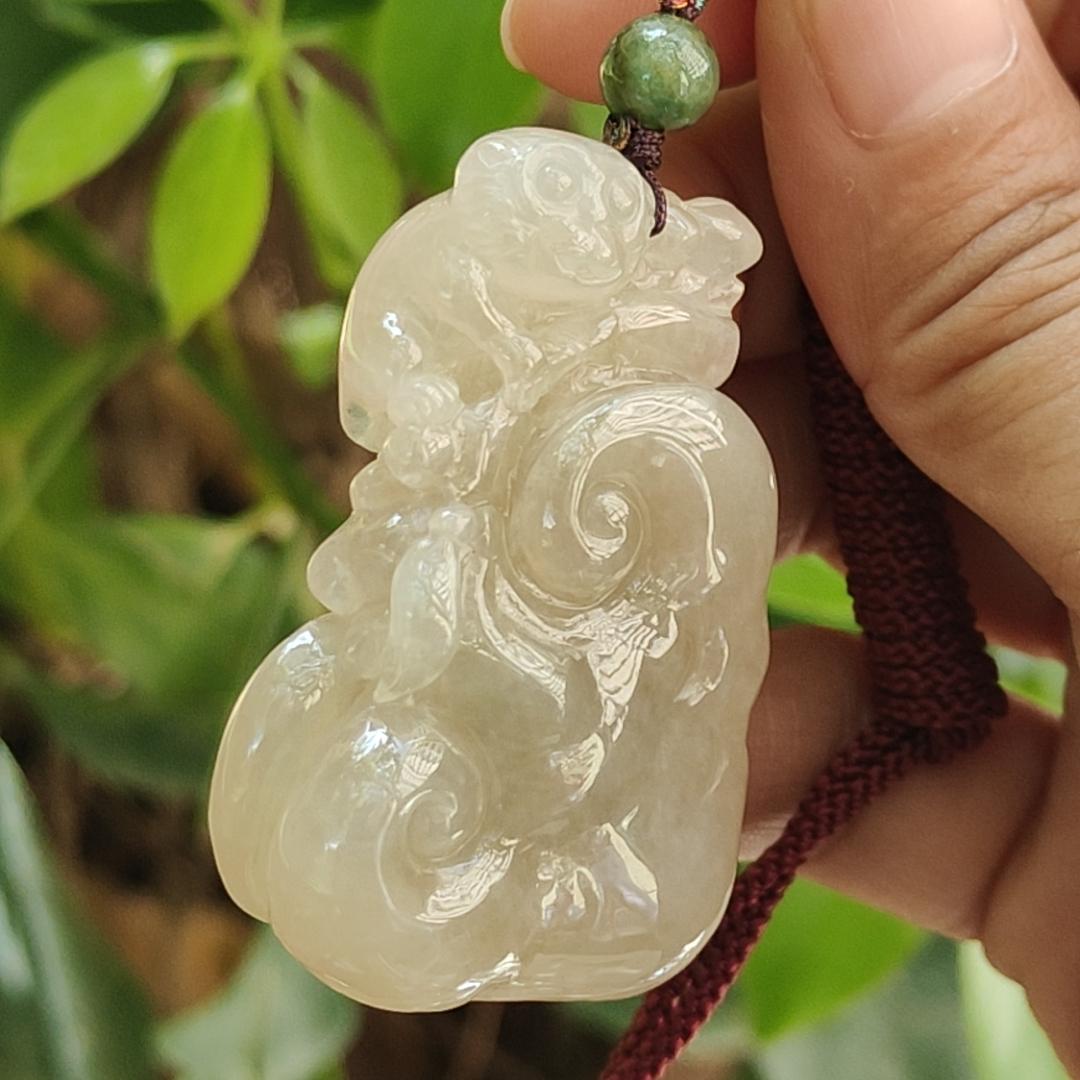 Crafted as Ruyi with Money Pendant on Yellow Icy High Quality Natural Type A Jadeite Jade certificate weighs 35.57 grams, measurement 48.3 * 30.9 * 14 mm (pendant385) Yi Pin Qian Jadeites Jade Jewelry ~Your Precious Quintessential ~ Singapore