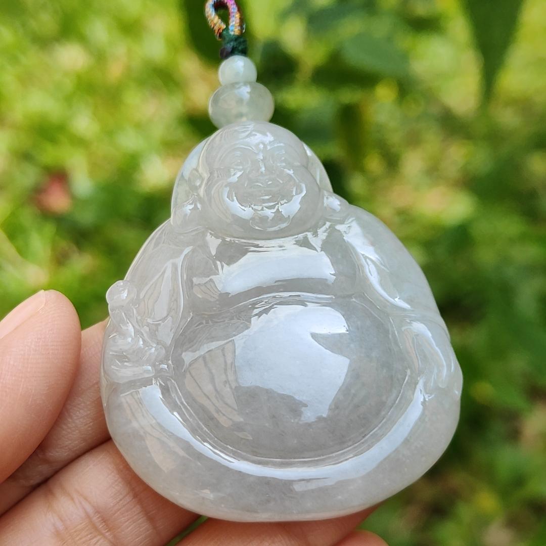 Rare Old Collection Natural Type A Jadeite Jade Pendant Necklace crafted as Milo Buddha with certificate weigh 56.32 grams, measurement 54.2 * 45.6 * 12.8 mm (pendant181) Yi Pin Qian