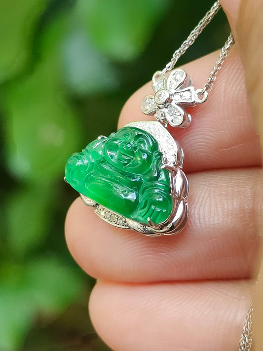 Harmony Guardian: 18k Gold Feng Shui Jadeite Buddha Pendant (Sku: 18kp125) 🌱🔥🪨💧🌀