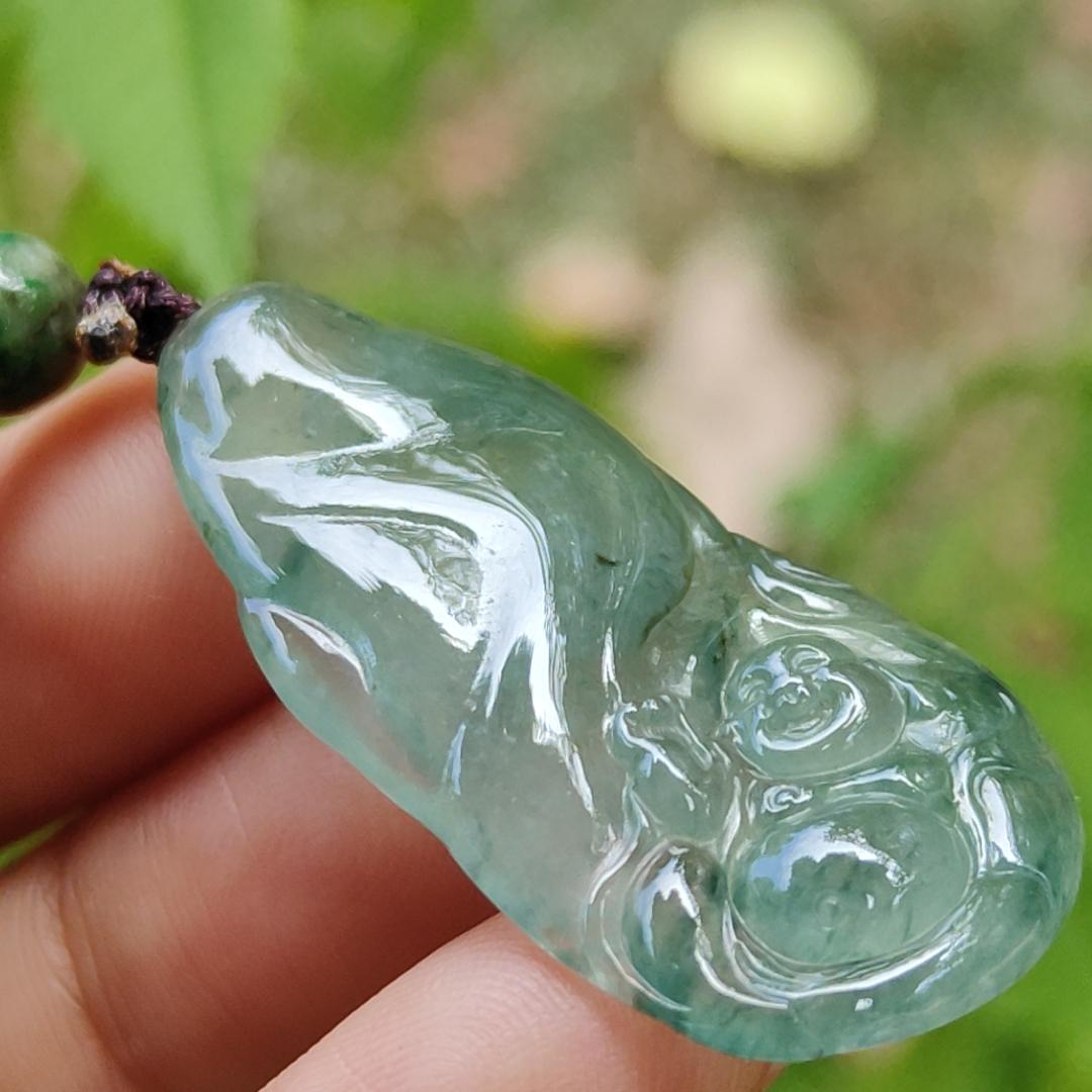An Old Collection Crafted with Milo Buddha on Natural Type A Jadeite Jade as Pendant, certificate weighs 5.6 grams, measurement 36.5 * 18.2 * 4.7 mm (pendant361) Yi Pin Qian Jadeites Jade Jewelry ~Your Precious Quintessential ~ Singapore