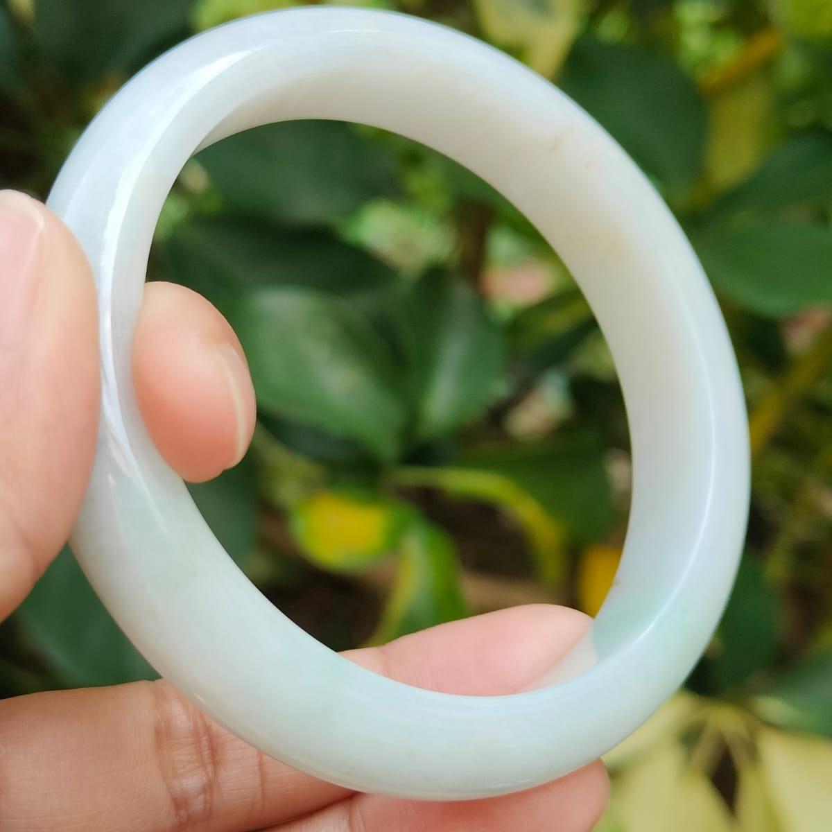 Crafted as 59.6mm Peace Bangle on Natural Type A Jadeite Jade certificate weighs 59.79 grams, Width: 12.6 mm Thickness: 8.2 mm (bangle22) Yi Pin Qian Jadeites Jade Jewelry ~Your Precious Quintessential ~ Singapore