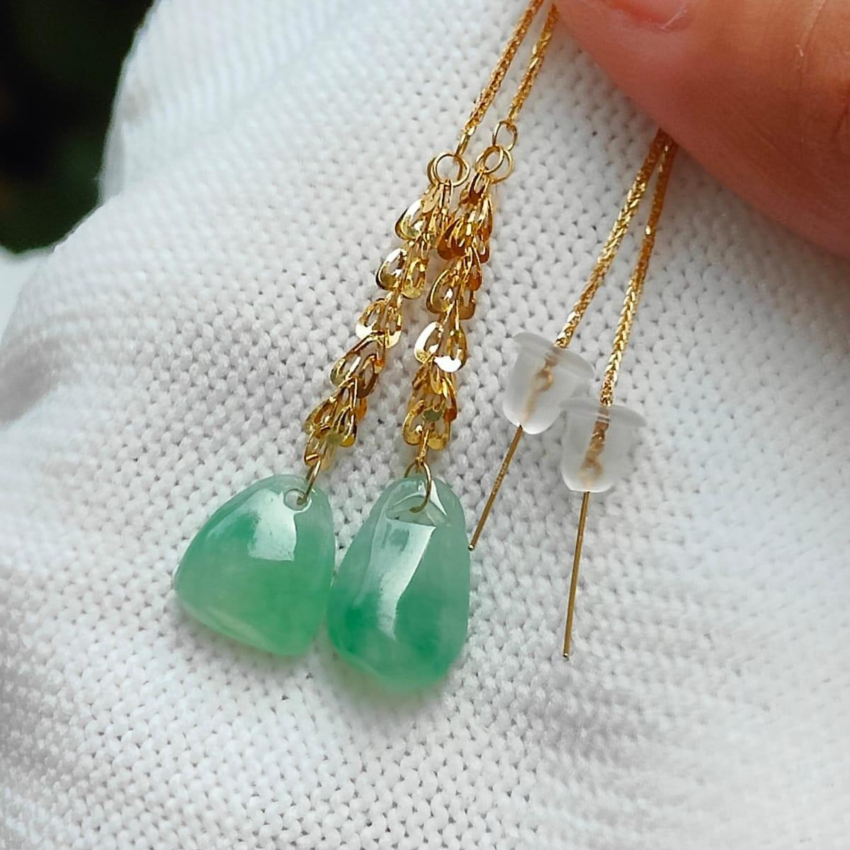 Wood Element Jade & Gold Earrings 🌱 Certified Harmony (Sku: 18k17) Yi Pin Qian Jadeites Jade Jewelry ~Your Precious Quintessential ~ Singapore