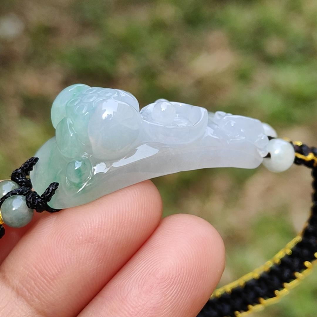 Light Green Natural Type A Jadeite Jade crafted with frog and Lotus as bracelet, certificate weigh 9.98 grams, measurement 33.9 * 14.1 * 12.3, (bracelet23) Yi Pin Qian