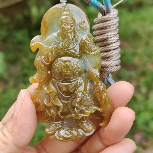Special Sales - Very Rare Brown and Light Green Natural Type A Jadeite Jade crafted with Guan Gong as Pendant with certificate weigh 66.01 grams, measurement 70 * 43.7 * 18 mm (pendant228) Yi Pin Qian