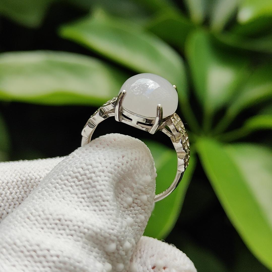 Good Translucent Cabochon Size 11.9 * 10.5 * 5.3 mm Light Lavender Natural Type A Jadeite Jade on S925 as adjustable Ring, weighs 3.13 grams (s925ring23) Yi Pin Qian Jadeites Jade Jewelry ~Your Precious Quintessential ~ Singapore