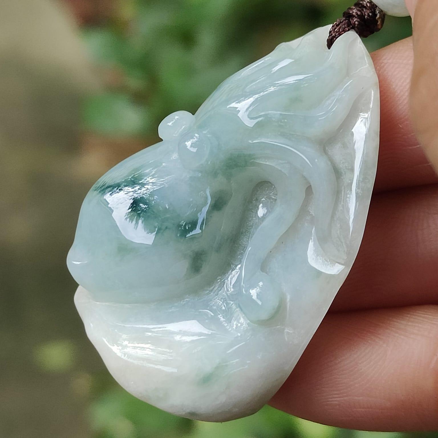 Crafted as Octopus Pendant on Natural Type A Jadeite Jade with rough skin certificate weighs 20.48 grams, measurement 38.6 * 20.3 * 17 mm (pendant354) Yi Pin Qian Jadeites Jade Jewelry ~Your Precious Quintessential ~ Singapore