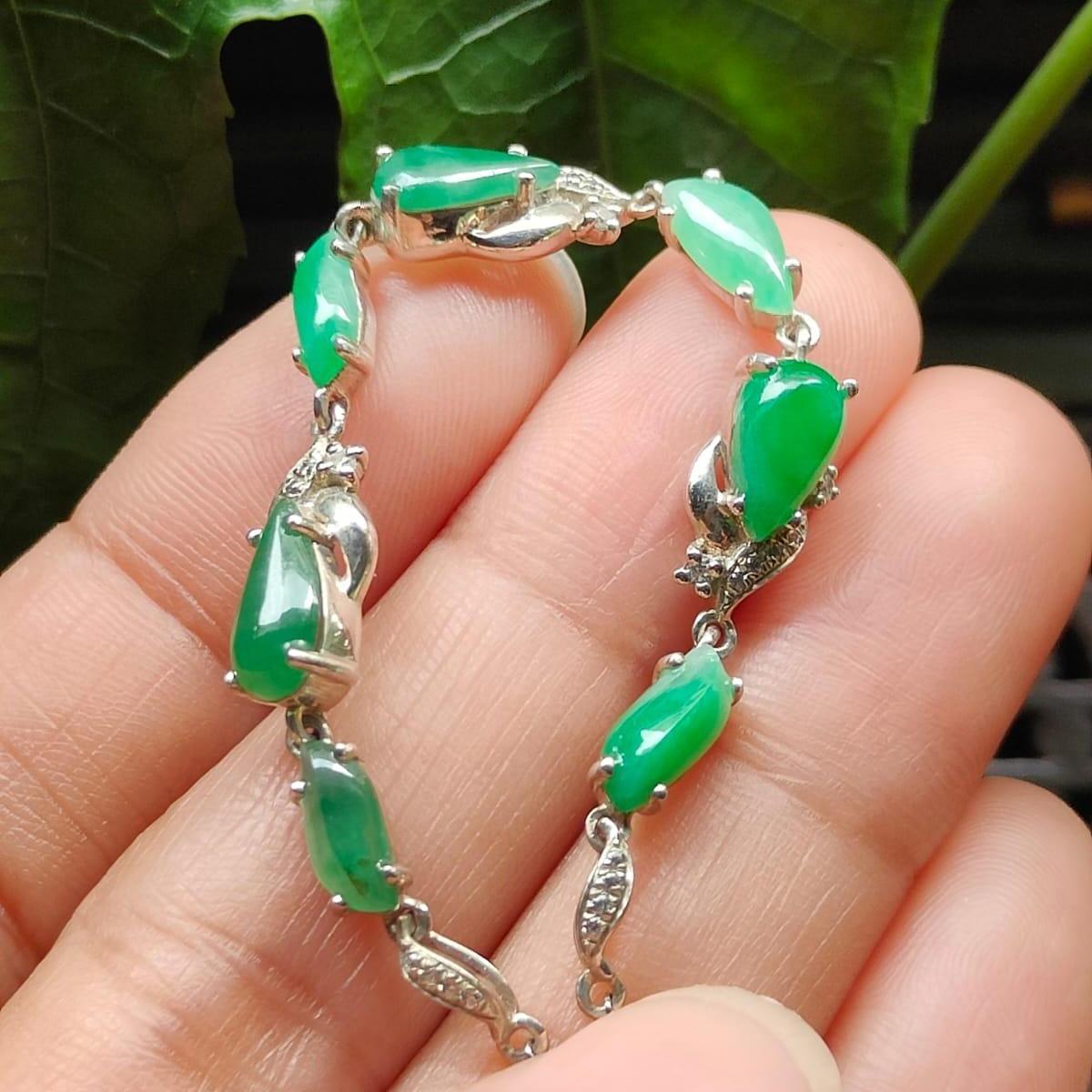 Seven Green Cabochons Natural Type A Jadeite Jade set on S925 as Bracelet (s925b5) - certificate weighs 4.08 g Yi Pin Qian Jadeites Jade Jewelry ~Your Precious Quintessential ~ Singapore