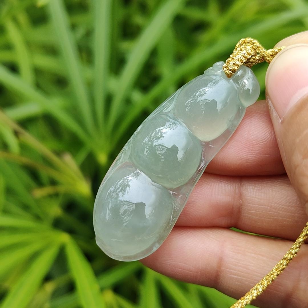 Crafted as Bean #6 Pendant on High Quality Natural Type A Jadeite Jade certificate weighs 8.5 grams, measurement 43.8 * 17 * 6.9 mm (pendant368)