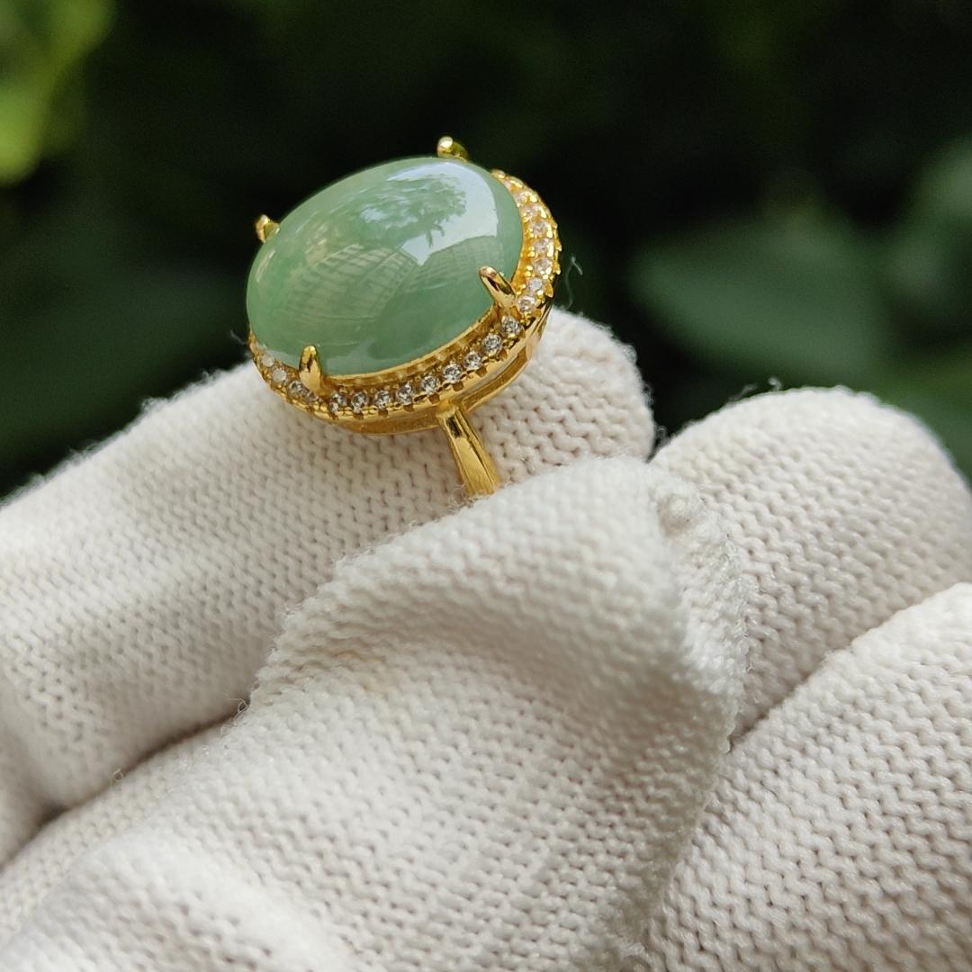 Type A Natural Jadeite Jade - Good Quality Light Green Cabochon set on S925 as Free size adjustable Ring with QIC labs approved certificate weighs 3.89 grams, measurement 13.9 * 11.6 * 3.3 mm (s925ring16) Yi Pin Qian Jadeites Jade Jewelry ~Your Precious Quintessential ~ Singapore