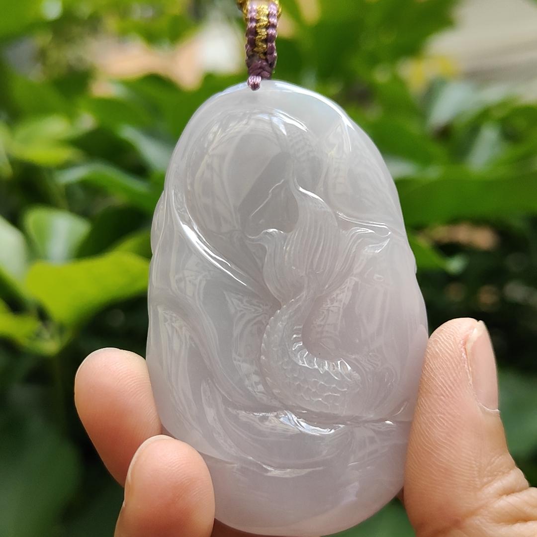 Crafted as Big Dragon Pendant on Natural Type A Jadeite Jade certificate weighs 72.71 grams, measurement 67.7 * 41 * 14.6 mm (pendant360) Yi Pin Qian Jadeites Jade Jewelry ~Your Precious Quintessential ~ Singapore