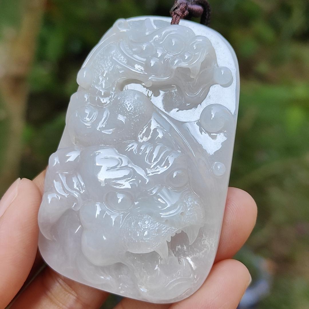 Rare Old Collection White Natural Type A Jadeite Jade crafted with Dragon and Tiger as Pendant, Certificate weigh 44.48 grams, Measurement 60.5 * 40.2 * 9.5 mm (pendant218) Yi Pin Qian