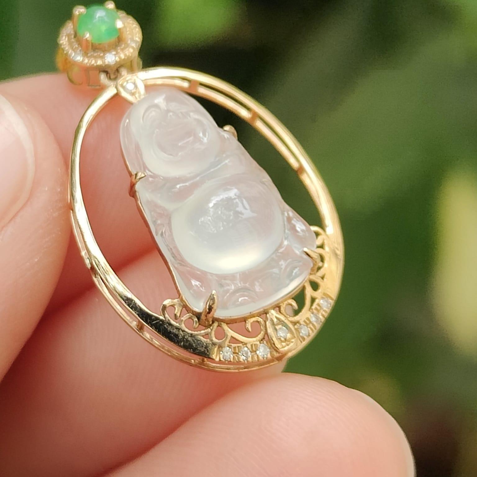 Icy Buddha Jadeite Pendant – Natural Type A Jadeite, 18K Setting, Symbol of Peace and Wisdom (18kp103) Yi Pin Qian Jadeites Jade Jewelry ~Your Precious Quintessential ~ Singapore
