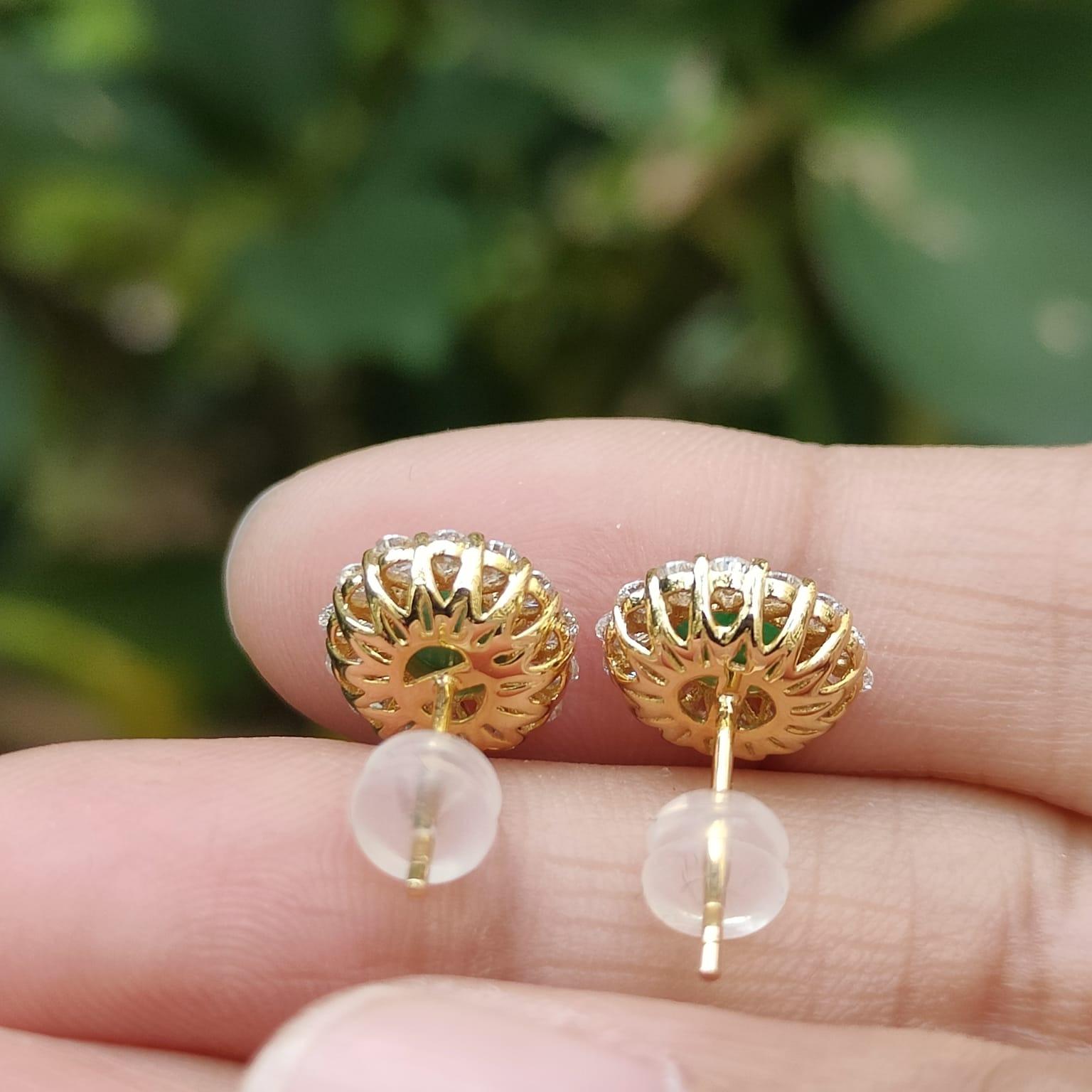 Latest New Arrival Premium High-Quality Pair of Green Cabochons Stud Earrings set on 18k gold on Natural Type A Jadeite Jade certificate weighs 2.19 grams (18kp03) Yi Pin Qian Jadeites Jade Jewelry ~Your Precious Quintessential ~ Singapore