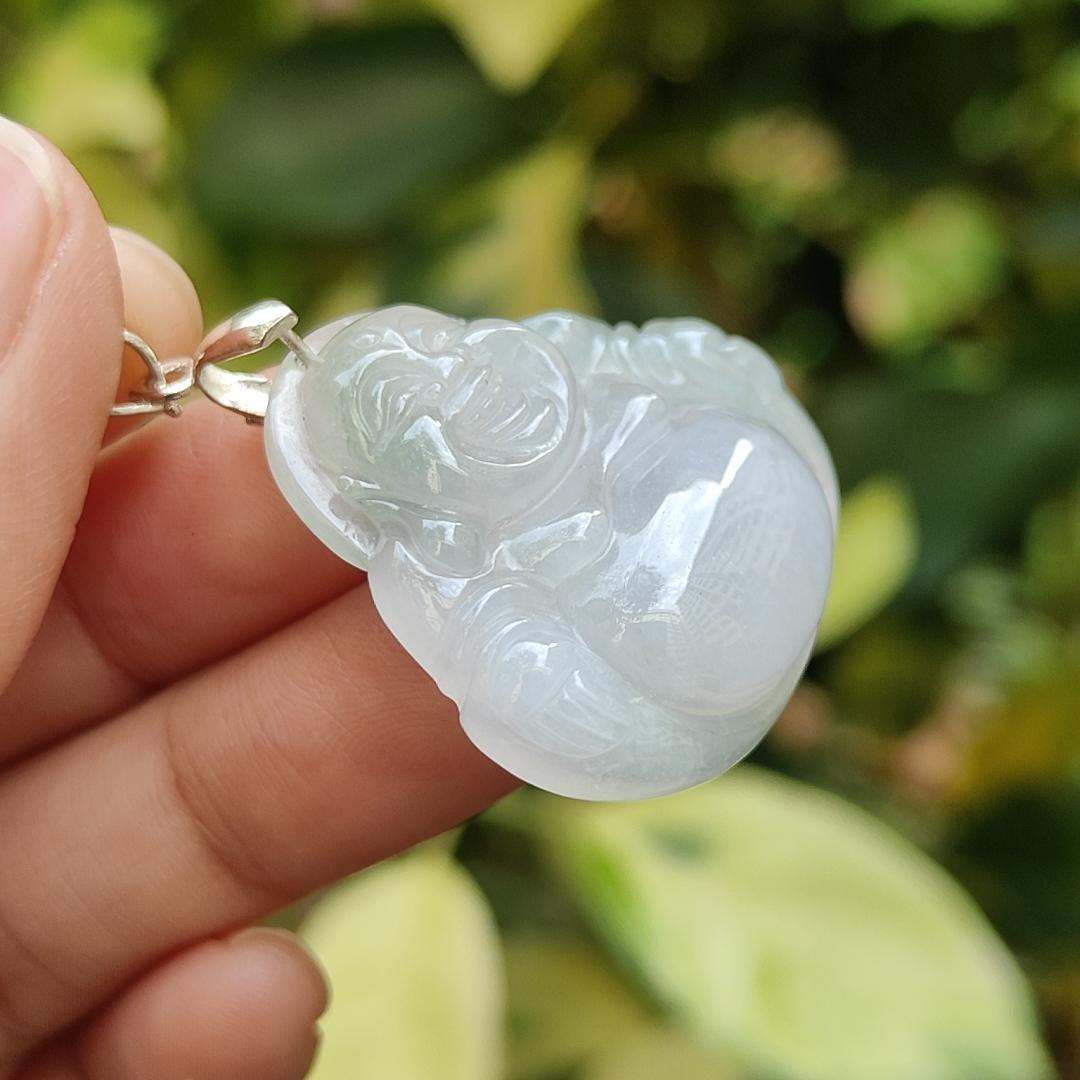 High Quality Milo Buddha Pendant on Natural Type A Jadeite Jade certificate weighs 8.74 grams, measurement 29 * 29.5 * 6.7 mm (pendant378) Yi Pin Qian Jadeites Jade Jewelry ~Your Precious Quintessential ~ Singapore