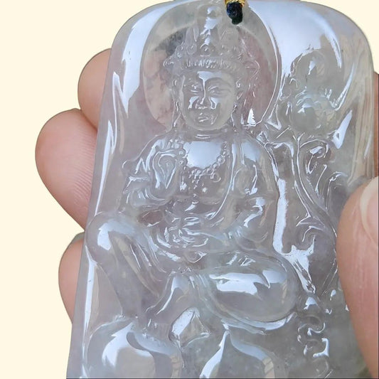 High Quality Icy Translucent Natural Type A Jadeite Jade crafted as Bodhisattva Pendant, certificate weighs 29.9 grams, measurement 64.5 * 40.3 * 5.5 mm (pendant286) Yi Pin Qian