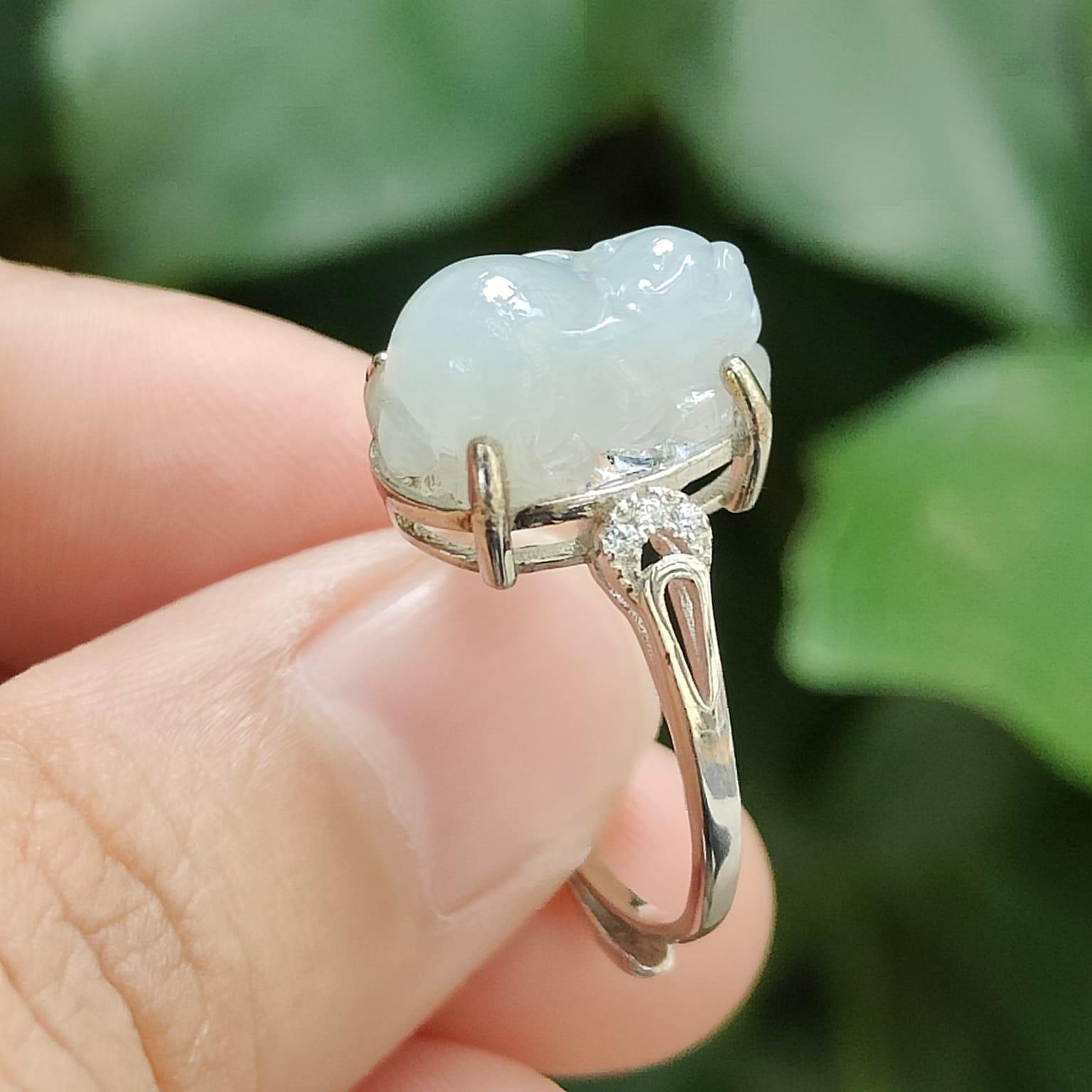 Earth-Meets-Sky Pixiu - Natural Jadeite & S925 Silver Adjustable Ring (Sku: S925ring31) Yi Pin Qian Jadeites Jade Jewelry ~Your Precious Quintessential ~ Singapore