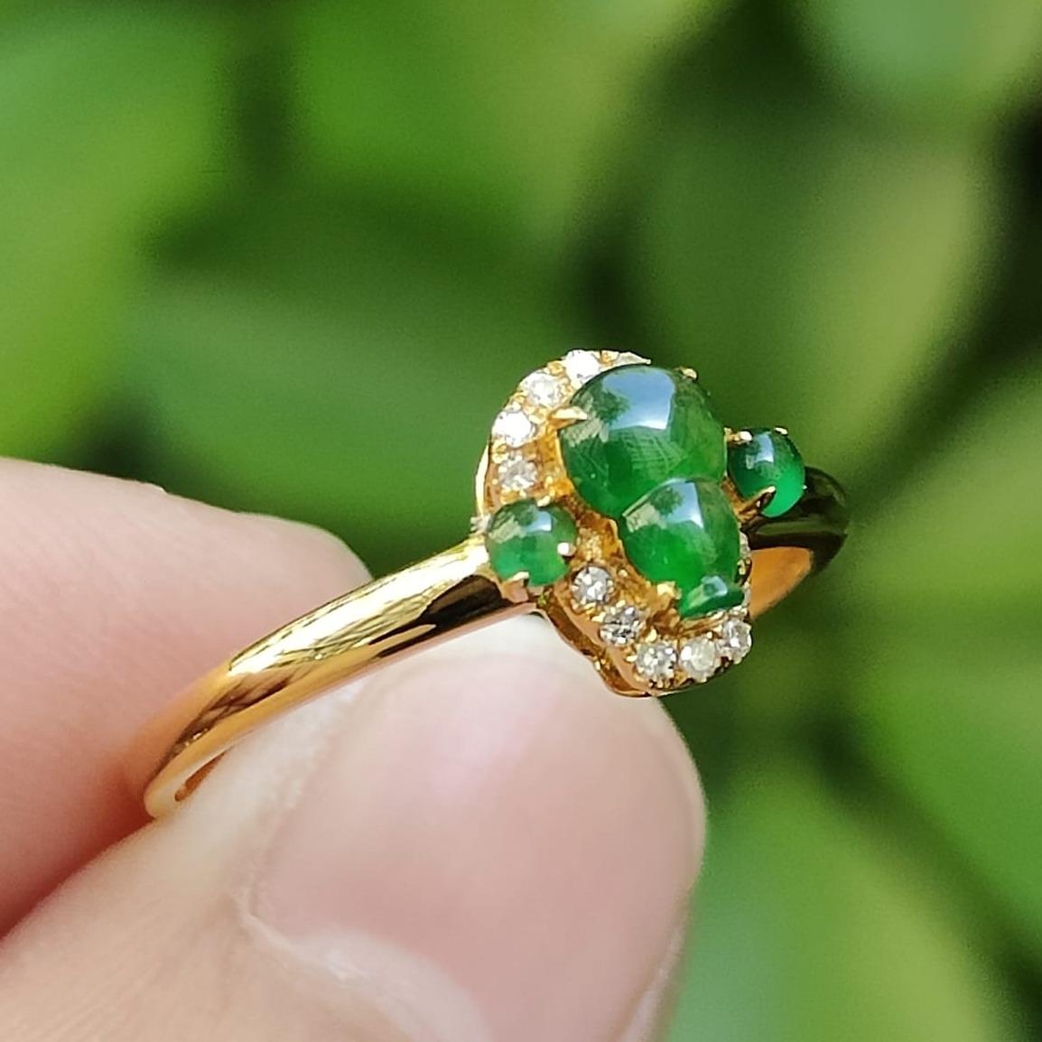 Harmony Gourd Ring – Five Elements in Jadeite & Gold, Certified (GD2112H014286 Sku: 18kring44) Yi Pin Qian Jadeites Jade Jewelry ~Your Precious Quintessential ~ Singapore