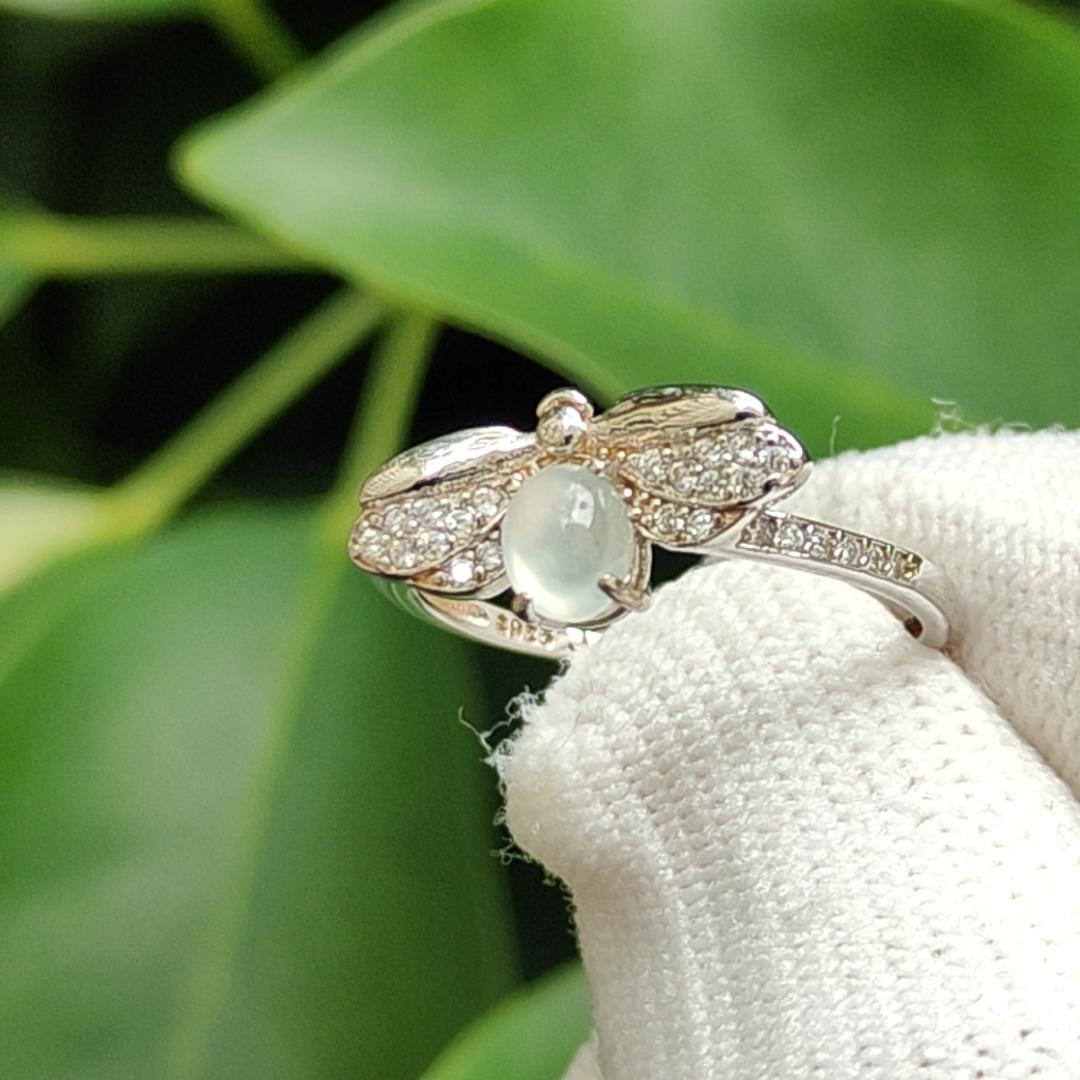Crafted as 5.3 * 4.2 * 2.4 mm Icy Translucent Cabochon with High-Quality Natural Type-A Jadeite-Jade set with S925 as Ring, certificate weighs 1.76 grams (s925ring17) Yi Pin Qian Jadeites Jade Jewelry ~Your Precious Quintessential ~ Singapore