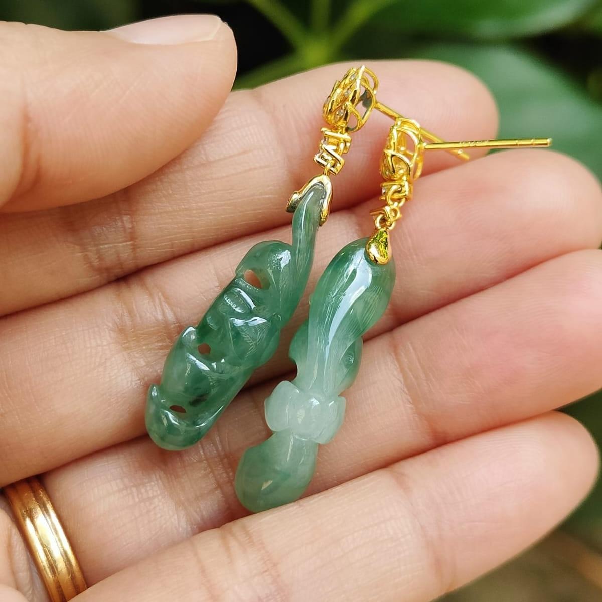 Icy Translucent Lotus Jadeite Stud Earrings – Natural Type A Jadeite, 18K with Diamonds, Symbol of Purity and Elegance (18k08) Yi Pin Qian Jadeites Jade Jewelry ~Your Precious Quintessential ~ Singapore