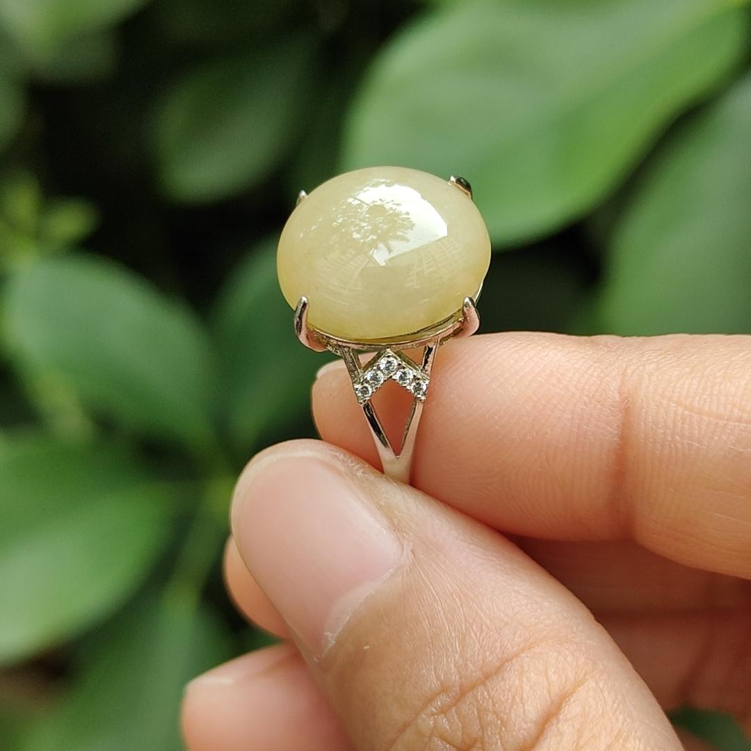 SG New Arrival Big and Thick Natural Type A Brownish Yellow Jadeite Jade set on S925 adjustable Ring certificate weighs 3.5 grams, measurement 13.8 * 12.6 * 5.6 mm (s925ring20) Yi Pin Qian Jadeites Jade Jewelry ~Your Precious Quintessential ~ Singapore