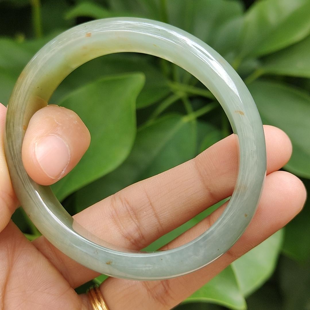 Collectible Authentic Natural Type-A Jadeite-Jade crafted as 53mm Green with Brown and Redish Patches Chaise Oval Bracelet Bangle, Certificate weighs 44.36, Width: 13.9mm Thickness: 6.8mm (bangle13) Yi Pin Qian Jadeites Jade Jewelry ~Your Precious Quintessential ~ Singapore