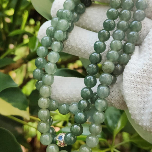 🌱🌀 Natural Type A Jadeite 108-Bead Pendant Necklace - Bracelet | Wealth & Harmony SG-Certified (Sku: bracelet55)