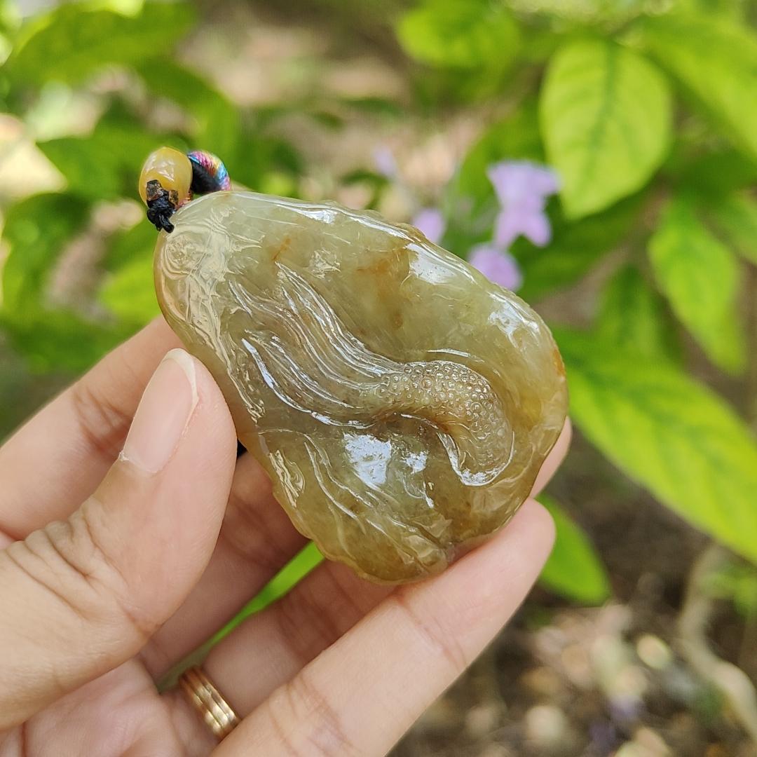 Crafted as Dragon Pendant on High Quality Natural Type A Jadeite Jade, certificate weighs 52.19 grams, measurement 52.8 * 36.9 * 22.5 mm (pendant372) Yi Pin Qian Jadeites Jade Jewelry ~Your Precious Quintessential ~ Singapore