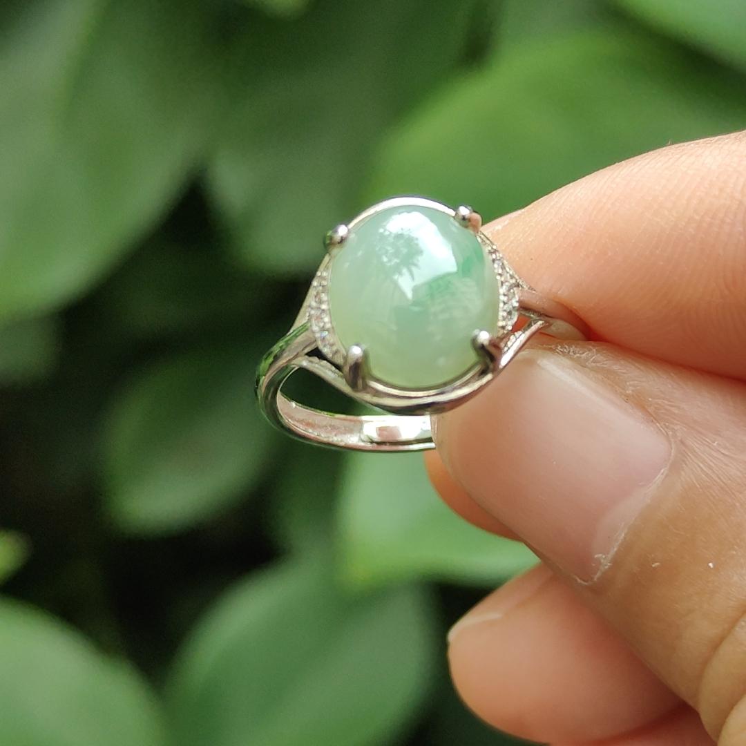 Crafted as Light Green Cabochon on Natural Type A Jadeite Jade set with S925 as Adjustable Ring certificate weighs 2.22 grams, measurement 10.3 * 8.9 * 3.4 mm (s924ring24) Yi Pin Qian Jadeites Jade Jewelry ~Your Precious Quintessential ~ Singapore