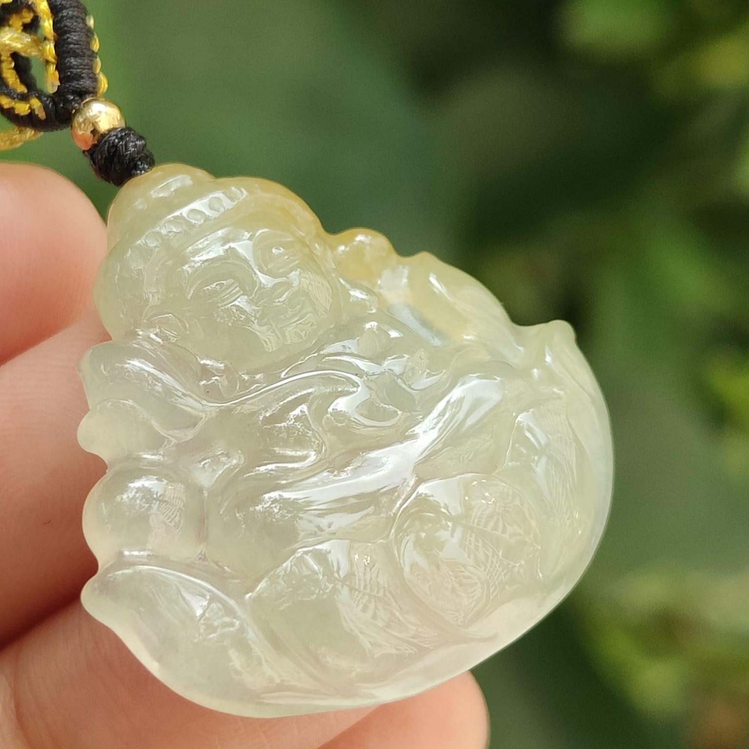 Icy Yellow Translucent Baby Buddha Pendant Natural Type A Jadeite Jade certificate weighs 5.74 grams, measurement 30.2 * 29.1 * 4.8 mm (pendant388) Yi Pin Qian Jadeites Jade Jewelry ~Your Precious Quintessential ~ Singapore