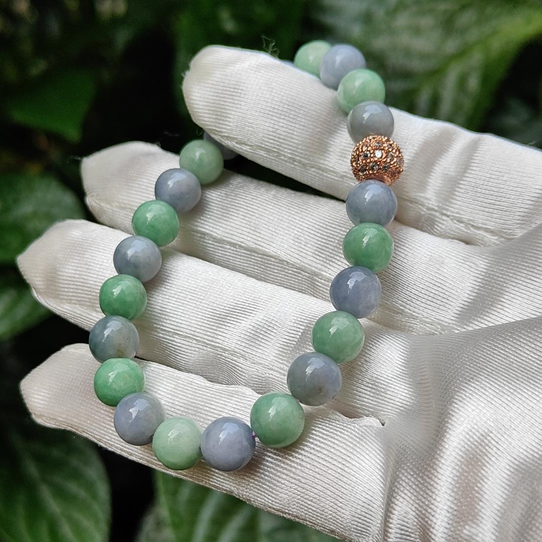 Lavender and Green Natural Type A Jadeite 23 Beads Bracelet with QIC approved labs certificate weigh 19.03 grams, 7.8 mm (bracelet11) Yi Pin Qian